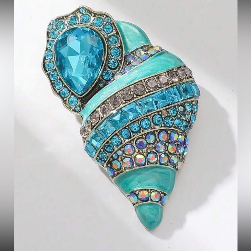 ENAMELLED BLUE SHELL BROOCH PIN  NEW - Picture 5 of 5